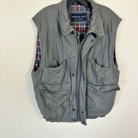 North Bay Rugged Essentials Mens Utility Vest Pockets Plaid Lining Medium Cotton - Picture 7 of 12